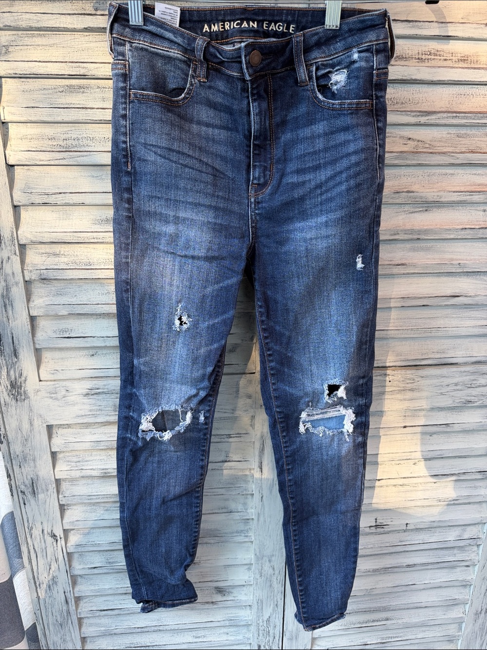 American Eagle Highest Rise Dark Blue Distressed Jegging Jeans Size 4